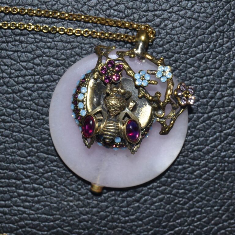 Catena con ciondolo in diaspro rosa di Vintage Bijoux®