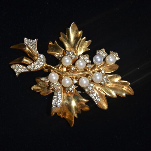 Spilla CORO CRAFT foglia con perle e strass - immagine 3