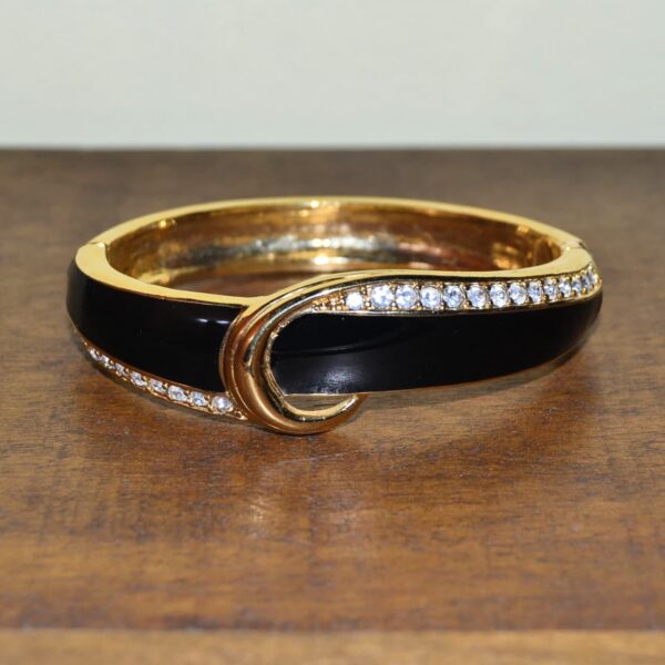 Bracciale vintage rigido TRIFARI nero con strass