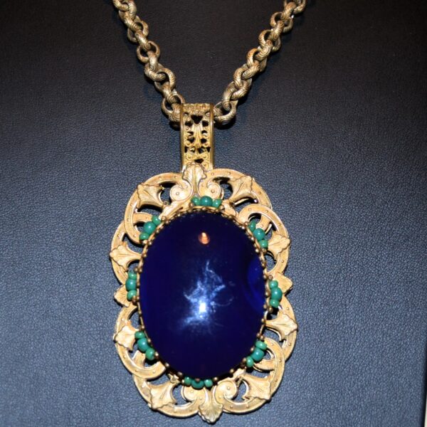 Collana vintage MIRIAM HASKELL con pendente blu - immagine 3