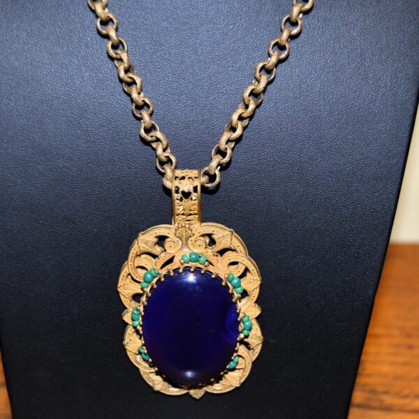Collana vintage MIRIAM HASKELL con pendente blu - immagine 4