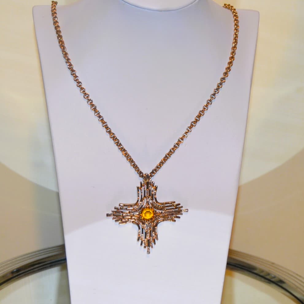 Collana A Y Vintage Con Ciondolo A Croce In Cristallo E Lega Oro, Catena Regolabile 45+5 Cm, Per Donne E Ragazze