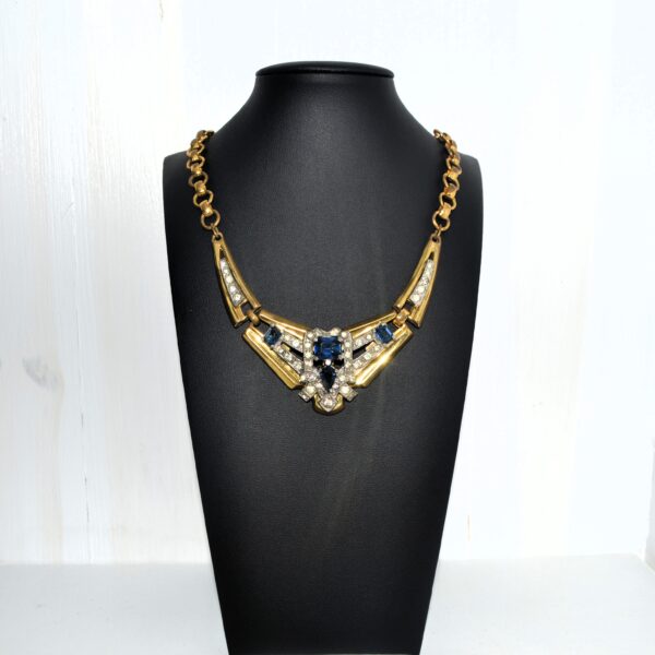 Collana vintage déco McClelland Barclay 1937 cristalli blu